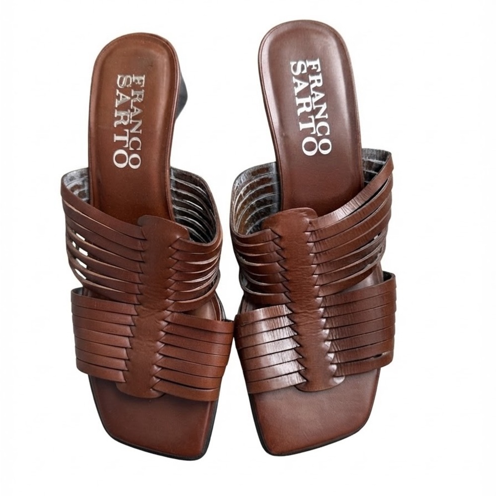 Franco Sarto Brown Leather Woven Slide Sandals - 7.5